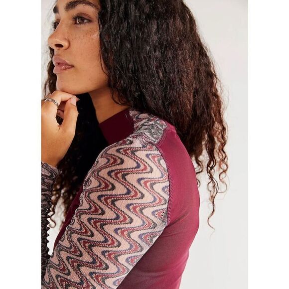 Free People Retro Contrast Sleeve Eve Top  size small - Picture 1 of 7